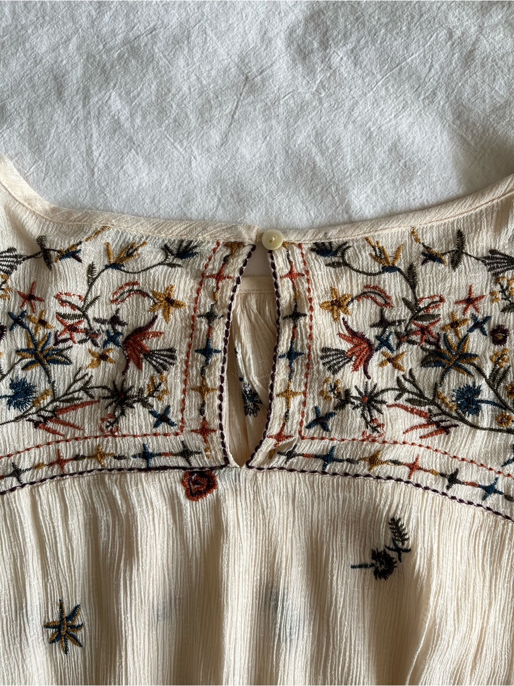 DEX Embroidered Boho Peasant Blouse Cream Floral Size M Prairie Fairycore 70’s - Picture 12 of 16